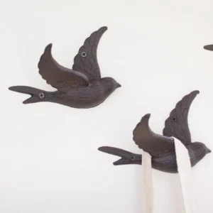 Rustic Farmhouse Bird Flying Decorative Coat Hooks Wing Hook Vintage Black Hooks for Coats Hats Sturdy Cast Iron Construction